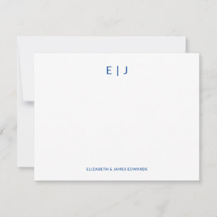 Blue Simple Minimalistische Couple Initials Mitteilungskarte