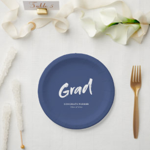 Blue Simple Modern Brush Script Graduation Party Pappteller