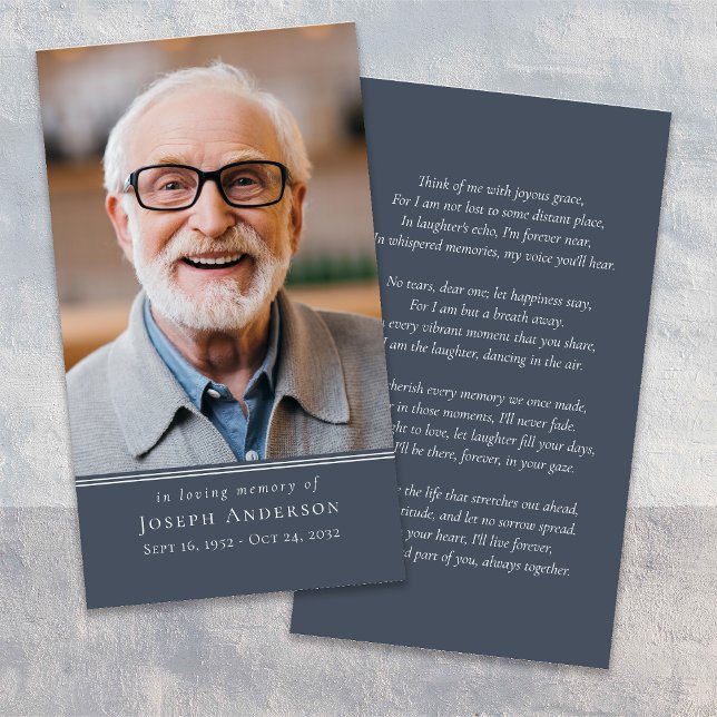 Blue Simple Modern Foto Beerdigungskarte (Von Creator hochgeladen)