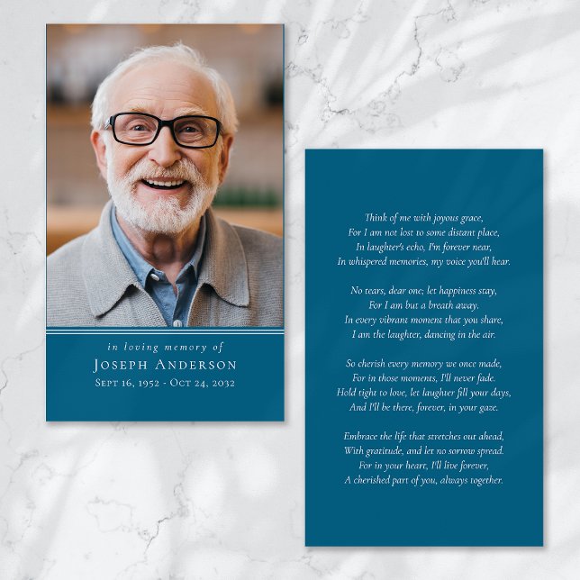 Blue Simple Modern Foto Beerdigungskarte (Von Creator hochgeladen)