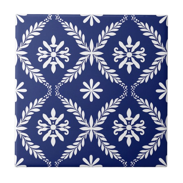 Blue Simple Modern Geometric Abstrakt Fliese (Vorderseite)