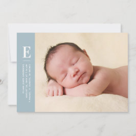 Blue Simple Monogram New Baby Foto Birth Ankündigung