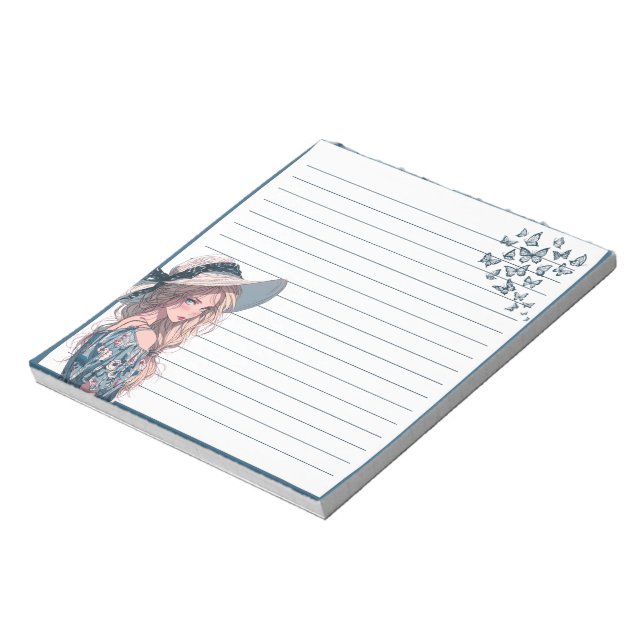 Blue Simple Niedlich Anime Boho Notepad Notizblock (Rotiert)