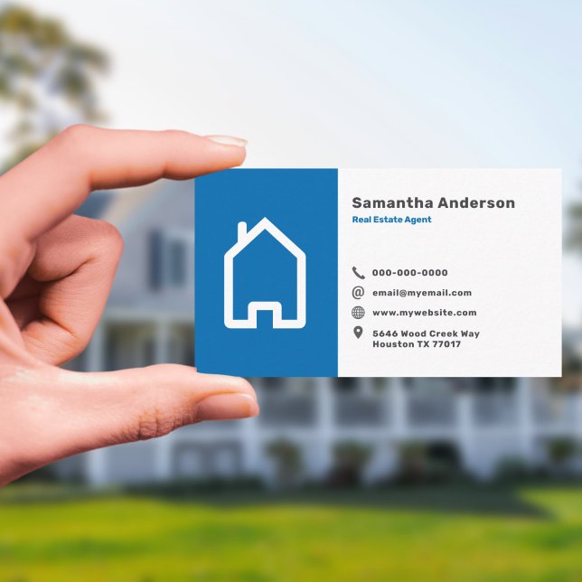 Blue & Simple Real Anwesen Agent Visitenkarte (Blue & Simple Real Estate Agent Business Card)