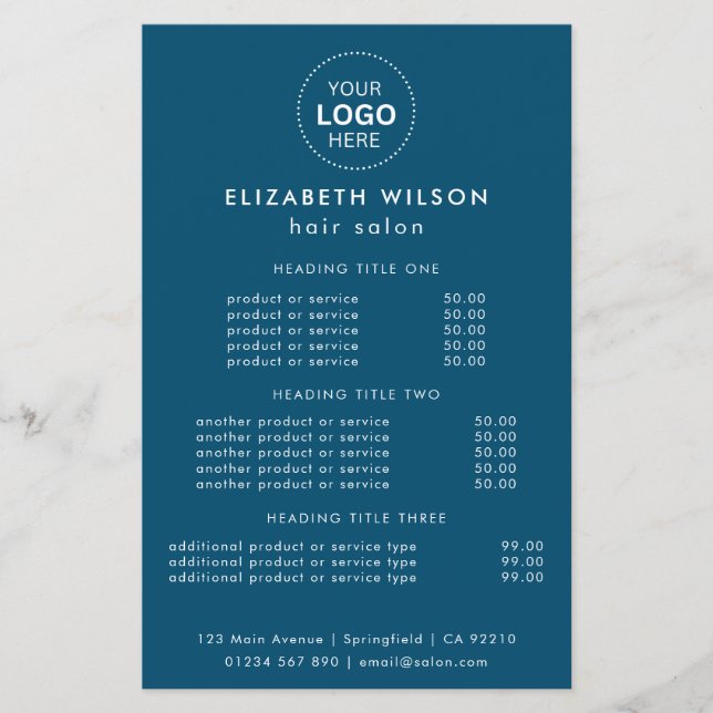 Blue Simple Salon Service Menu Flyer (Vorne)
