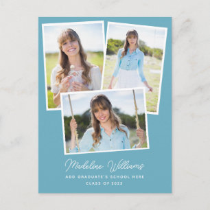 Blue Simple Script Multi Photo Graduation Postcard Postkarte