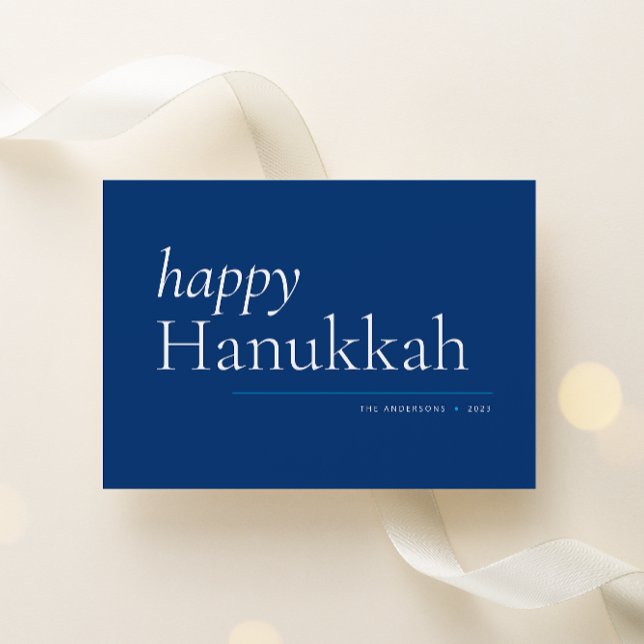 Blue Simple Serif Happy Hanukkah Feiertagskarte (Von Creator hochgeladen)