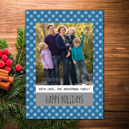 Blue Simple Snowflake Holiday Foto Flat Card Feiertagskarte
