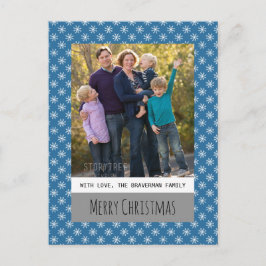 Blue Simple Snowflake Holiday Foto Postkarte