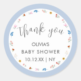 Blue Simple Tiny Wildblume Baby Dusche Danke Runder Aufkleber