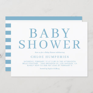 Blue Simple Typografy Stripes Boy Baby Shoounter Einladung