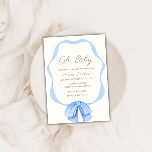 Blue Simple Vintag Bow Frame Boy Baby Dusche Einladung