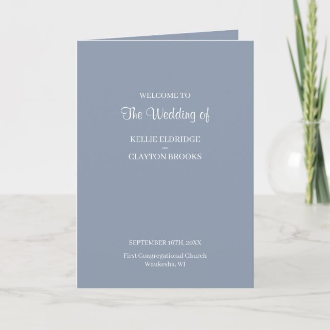 Blue Simple Wedding Folded Program Programm (Vorderseite)