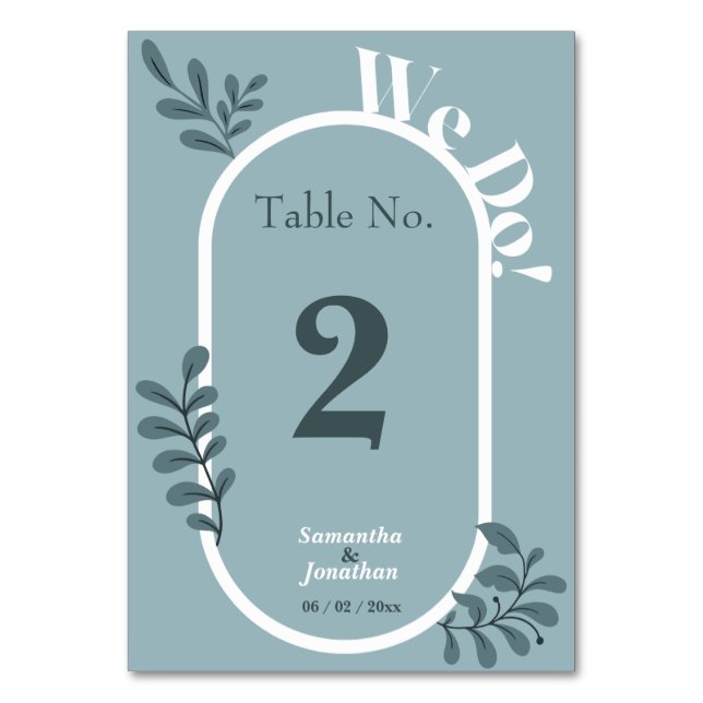 Blue Simple Wedding Table Card Tischnummer (Vorderseite)