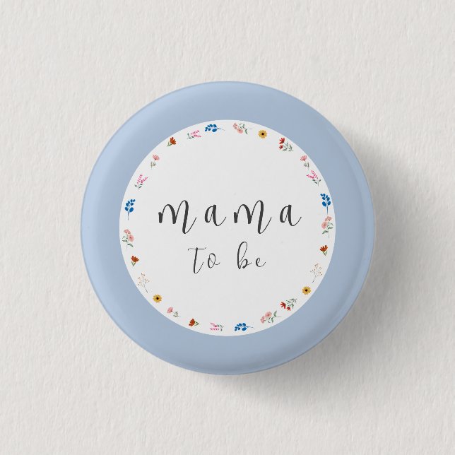 Blue Simple Wildblume Mama zu Baby Dusche Button (Vorderseite)