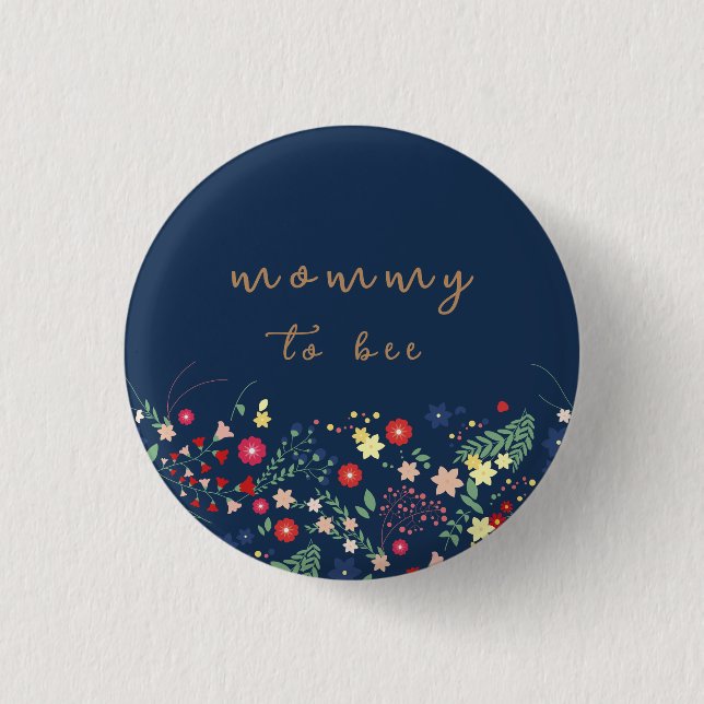 Blue Simple Wildblume Mommy to Bee Baby Dusche Button (Vorderseite)