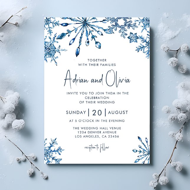 Blue Simple Winter Wunderland Snowflake Hochzeit Einladung (Von Creator hochgeladen)
