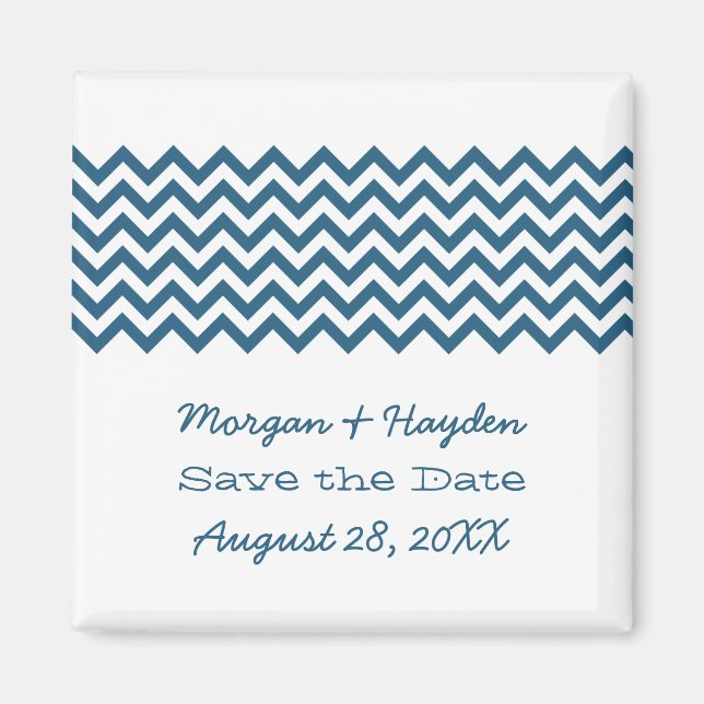Blue Simple Zickzack Save the Date Magnet (Vorne)