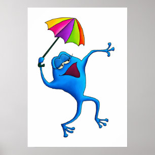 Blue Singfrosch mit Schirmplakat Poster