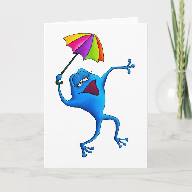 Blue Singing Frog mit Umbrella Karte (Vorderseite)