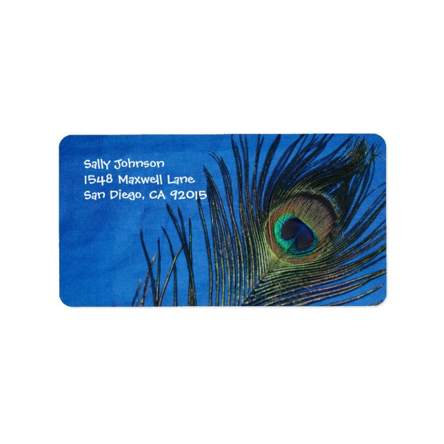 Blue Single Peacock Feather Adressaufkleber (Vorne)
