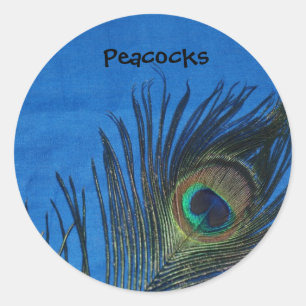 Blue Single Peacock Feather Runder Aufkleber