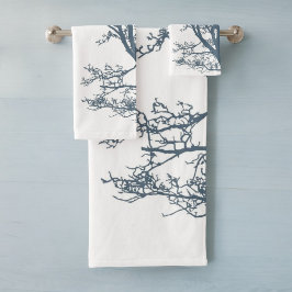 Blue Single Tree Boho Badhandtuch Set