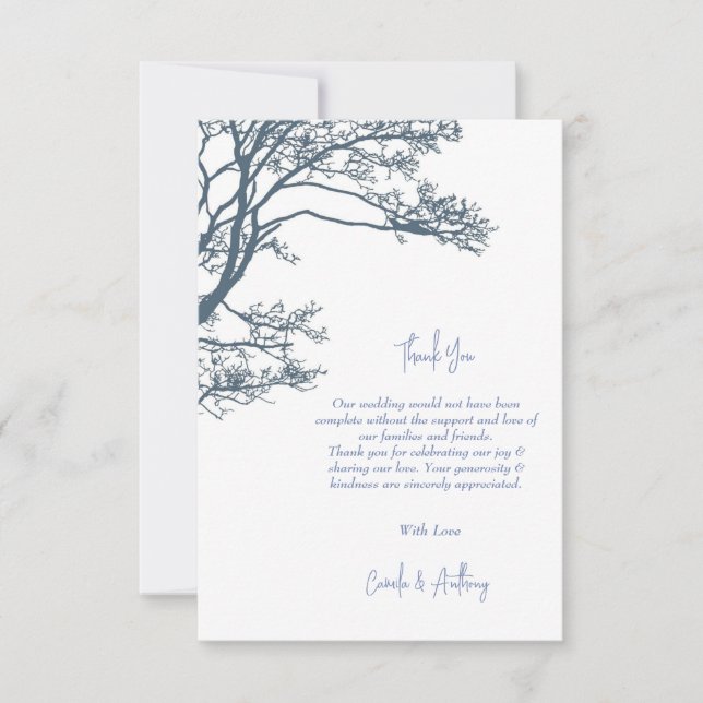 Blue Single Tree Boho Wedding Dankeskarte (Vorderseite)