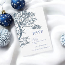 Blue Single Tree Boho Wedding RSVP Card