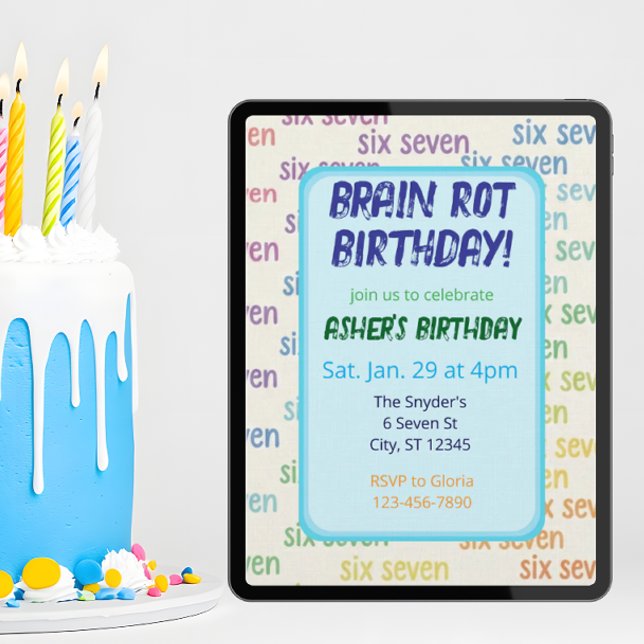 Blue Six Seven Brain Rot Birthday Einladung (Von Creator hochgeladen)