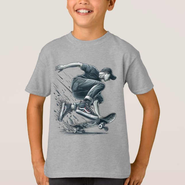Blue Skateboarder Burnt Orange Happy Birthday Boy T-Shirt (Vorderseite)