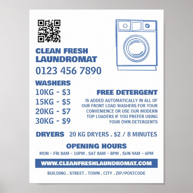 Blue Sketch Washer, Waschsalon, Reinigungsservice Poster (Vorne)