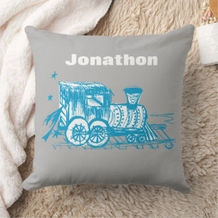 Blue Sketched Choo Choo Train Boys Room Kinderzimm Kissen