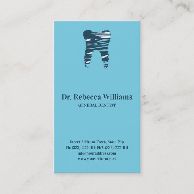 Blue Sketched Tooth Dental Clinic Dentist Card Visitenkarte (Vorderseite)