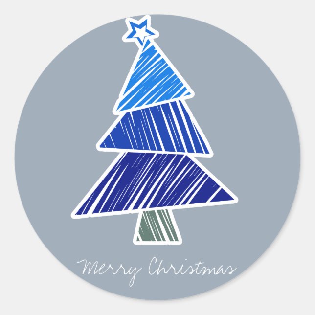 Blue Sketchy Christmas Tree Sticker (Vorderseite)