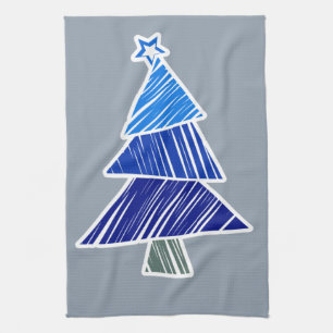 Blue Sketchy Weihnachtsbaum Handtuch