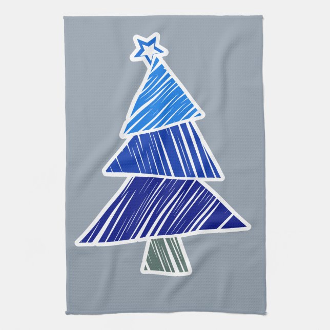 Blue Sketchy Weihnachtsbaum Handtuch (Vertikal)