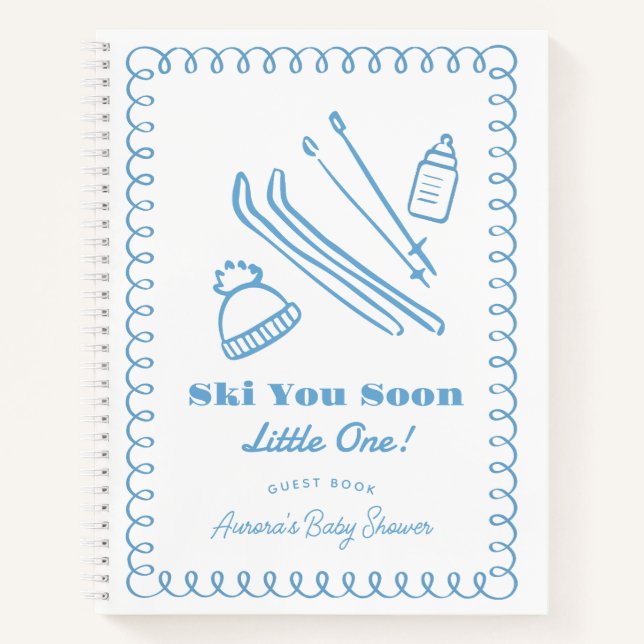 Blue Ski You Soon Boy Baby Shower Guest Book Notizbuch (Vorderseite)