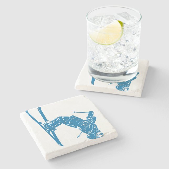 Blue-Skier Steinuntersetzer (Seitenansicht)