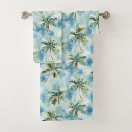Blue Skies Tropical Island Palm Trees   Badhandtuch Set
