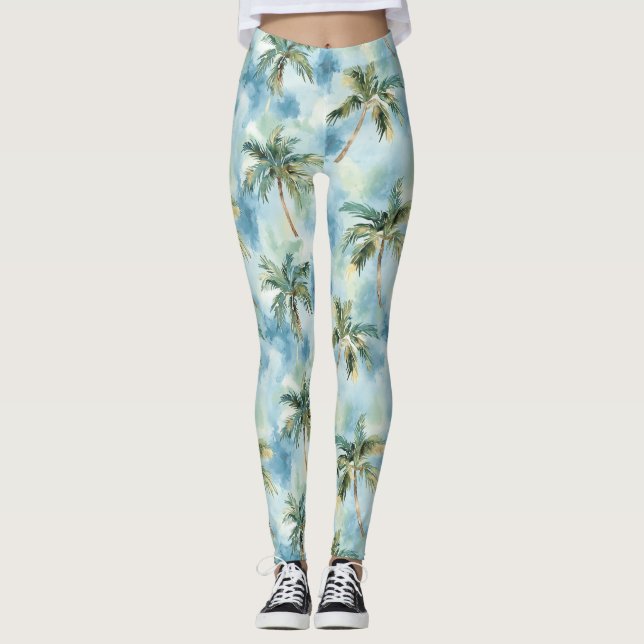 Blue Skies Tropical Island Palm Trees   Leggings (Vorderseite)