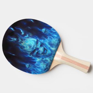blue skull head in blue flames ping pong paddle tischtennis schläger