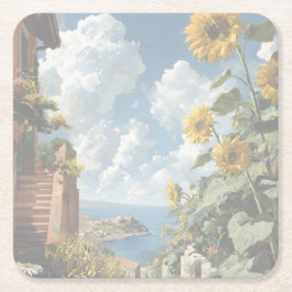 Blue sky and Sunflowers | Acrylic Rechteckiger Pappuntersetzer