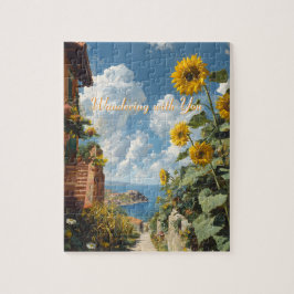 Blue sky and Sunflowers Path to the Sea Art Puzzle