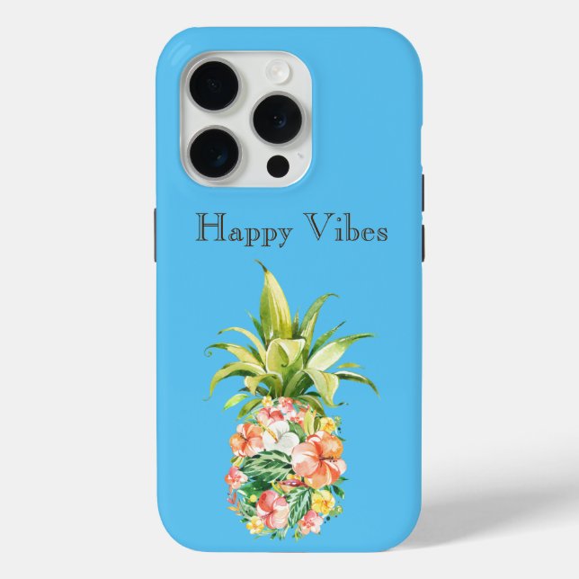 Blue Sky Aqua Tropical Floral Ananas Case-Mate iPhone Hülle (Rückseite)