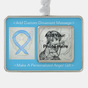 Blue Sky Awareness Ribbon Angel Ornament Rahmen-Ornament Silber