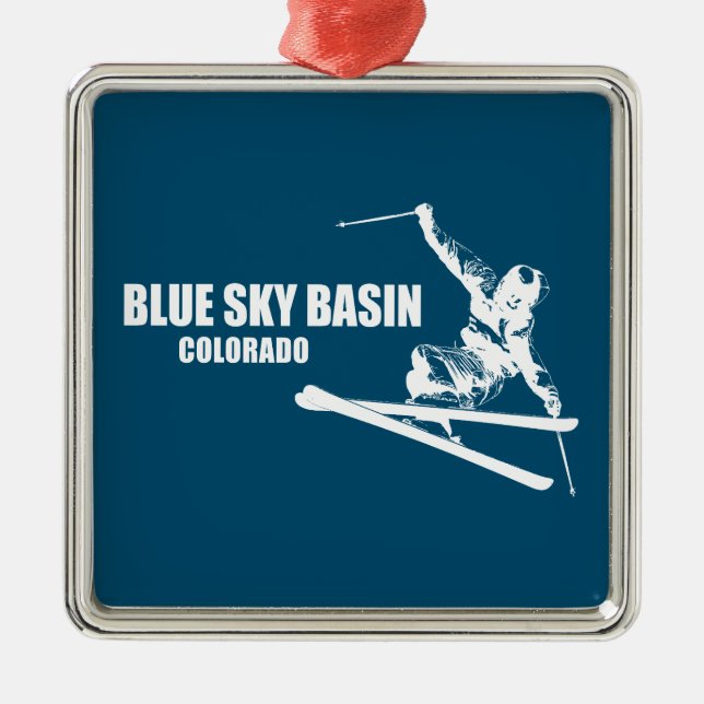 Blue Sky Basin Colorado Skier Ornament Aus Metall (Vorne)