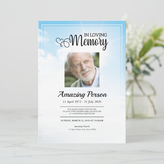 Blue Sky Beerdigung Reihenfolge des Dienstes Einla Einladung (Stehend Vorderseite)