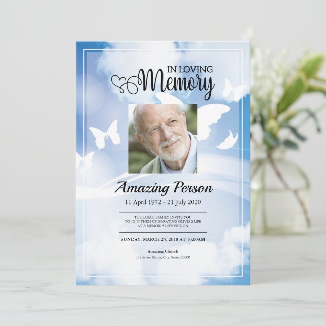 Blue Sky Beerdigung Reihenfolge des Dienstes Einla Einladung (Stehend Vorderseite)