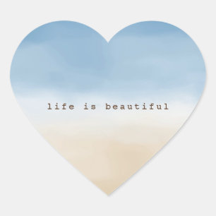 Blue Sky Beige Sand Ombre Wasserfarbe personalisie Herz-Aufkleber